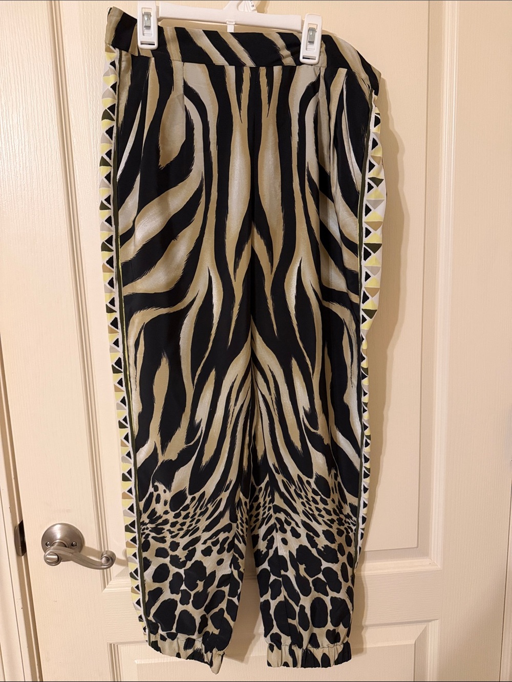 Black Label Zebra-Print Track Joggers in Black and Cream with Side Trim